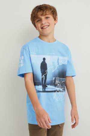 T Shirts C&A Sleeve With In-conversion Coton Garcon Bleu Clair | SX1763524