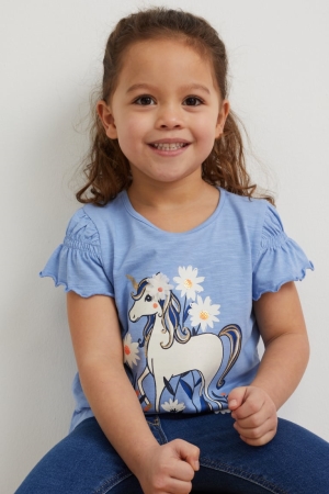 T Shirts C&A Unicorn Sleeve Fille Bleu | DU0921873