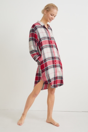 Vêtement De Nuit C&A Flannel NightCheck Femme Blanche Rouge | KV9057634
