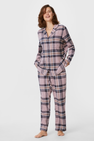 Vêtement De Nuit C&A Flannel Pyjamas Check Femme Rose | JQ8709465