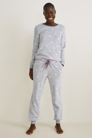 Vêtement De Nuit C&A Fleece Pyjama Bottoms Patterned Femme Grise Clair | MA9387605