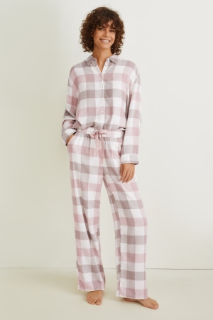 Vêtement De Nuit C&A Pyjamas Check Femme Grise Clair | OX4581796
