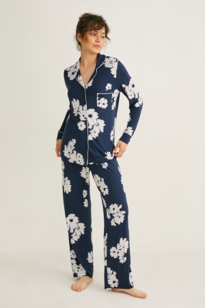 Vêtement De Nuit C&A Pyjamas Floral Femme Bleu Foncé | YB3146598