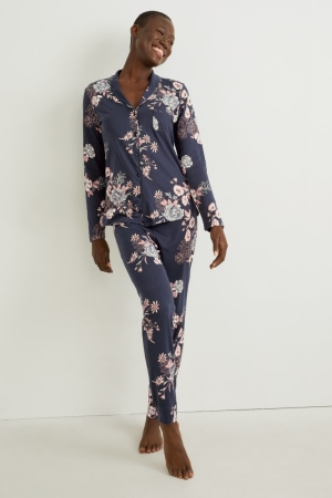 Vêtement De Nuit C&A Pyjamas Floral Femme Bleu Foncé | ZV2971305