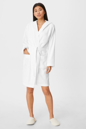 Vêtement De Nuit C&A Terry Bathrobe With Hood Femme Blanche | XB1685709